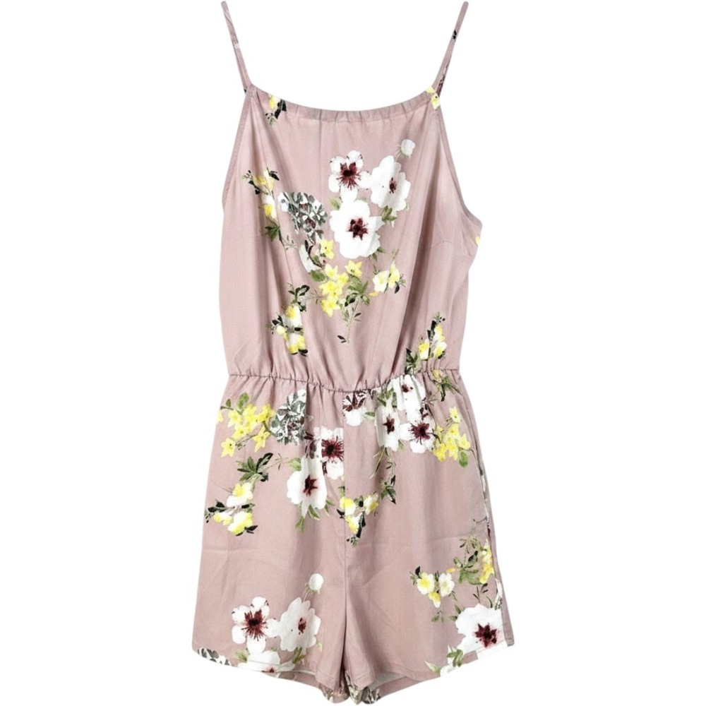 Shein Romper Womens Small Pink Floral Print Sleeveless Adjustable Strap‎